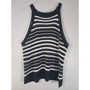 BCX Juniors' Sleeveless Knitted Halter Top Sweater Black White Stripes Size XL‎
